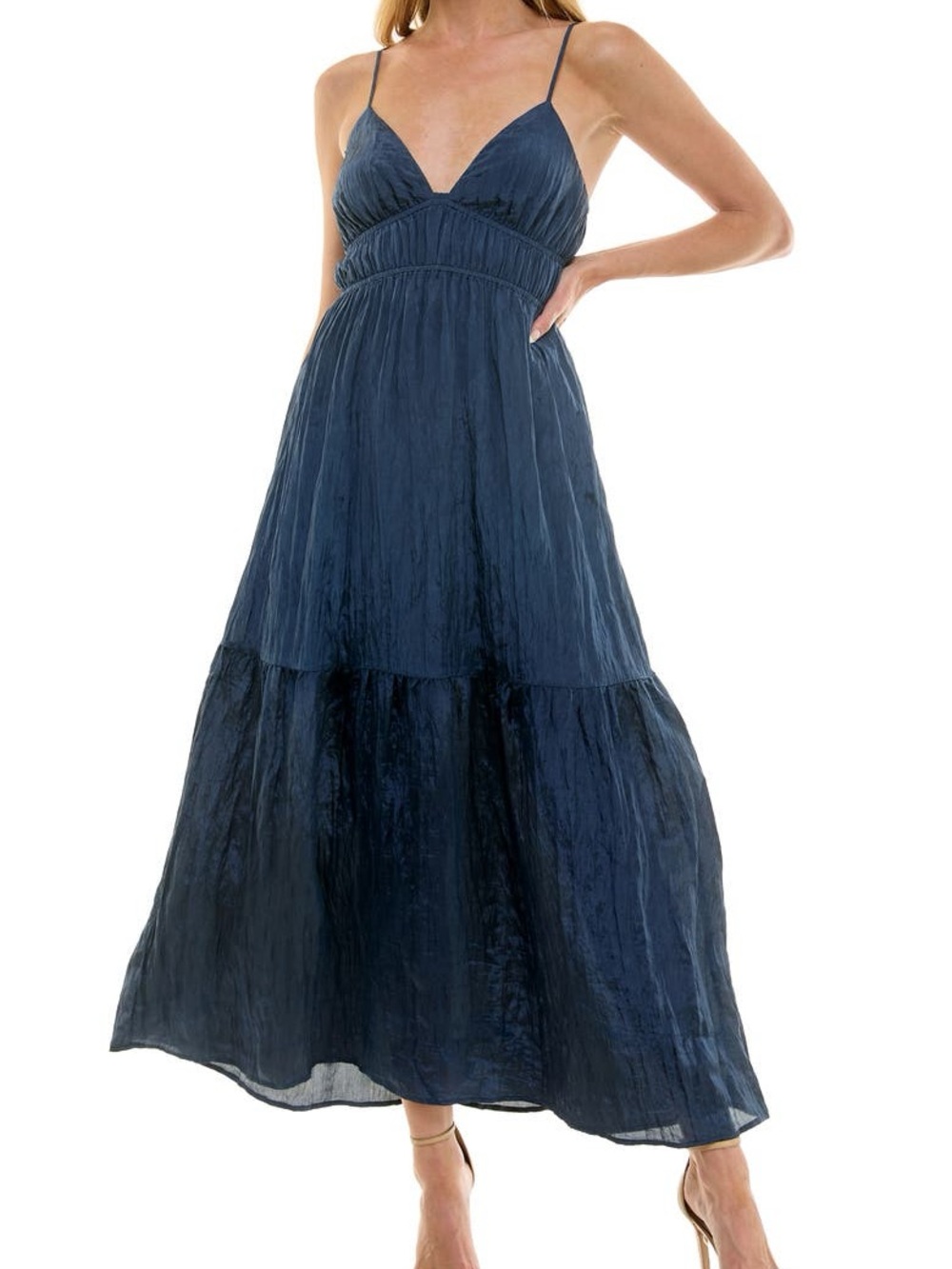 NWT Socialite Indigo Cami Empire Waist Tiered Maxi Dress Large